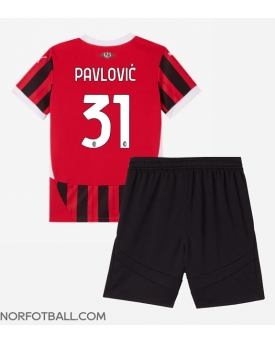 Billige Fotballdrakt AC Milan Strahinja Pavlovic #31 Replika Hjemmedraktsett Barn 2024-25 Kortermet (med bukser)